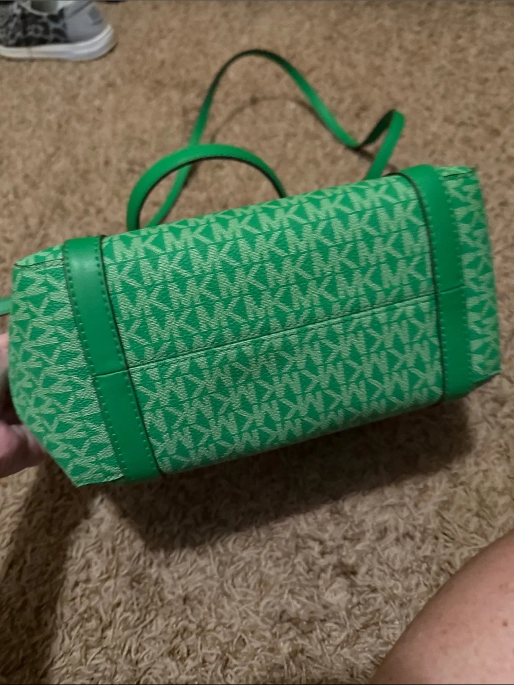Michael Kors Green Signature Canvas Tote with Tassel Charm w/matching card hold